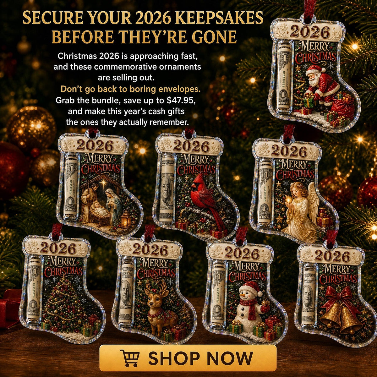 🎅 2026 Christmas Gift 50% Off--Cash Clip Christmas Tree Ornament – Novelty Holiday Money Gift Clip | 9 Festive Styles